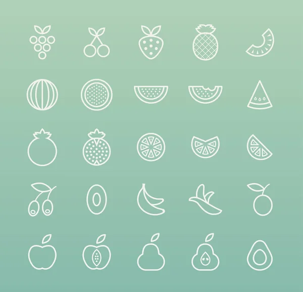 Conjunto Iconos Línea Delgada Blanca Fruta Simple Estándar Universal Aislado — Vector de stock