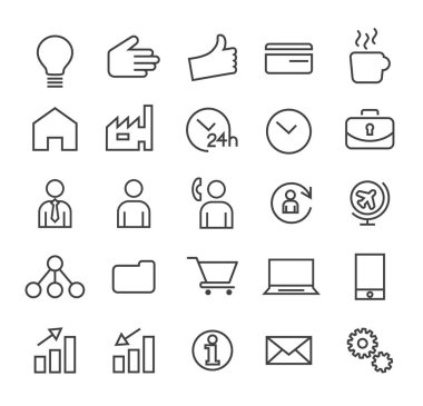 Beyaz Arkaplanda Asgari Basit İşletme İnce Çizgi Simgeleri.