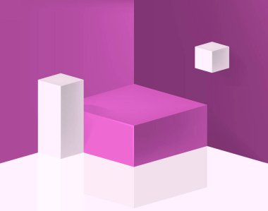 Yumuşak Gölgeli Modern Tasarımlı Üç Boyutlu Temiz Oda İçi. İzole Vektör Elementleri