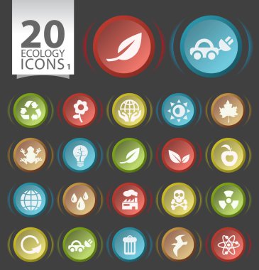 Siyah Arkaplanda Düz Ekoloji Simgesine sahip 20 Düğme