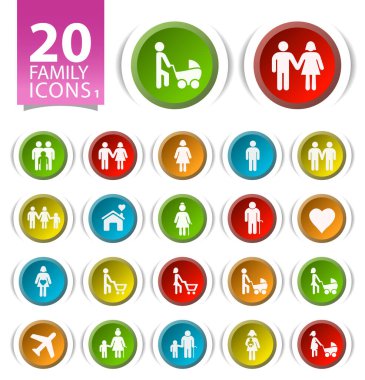 Beyaz Arkaplanda Düz Aile Simgeleri Olan 20 Düğme 