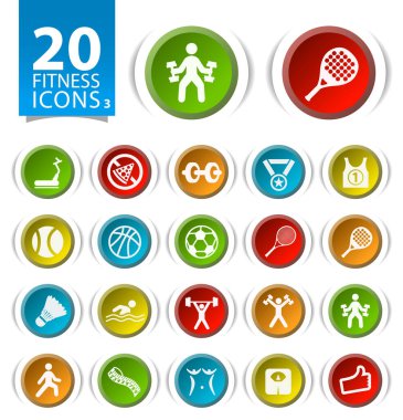 Beyaz Arkaplanda Düz Fitness Simgeleri olan 20 Düğme