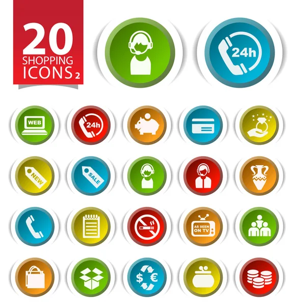 Set Botones Circulares Colores Con Iconos Planos Compras Sobre Fondo — Vector de stock