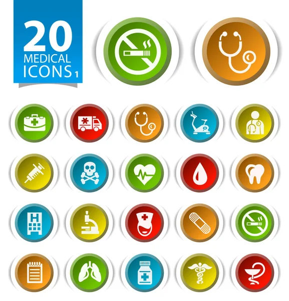 Botones Con Iconos Médicos Planos Sobre Fondo Blanco — Archivo Imágenes Vectoriales