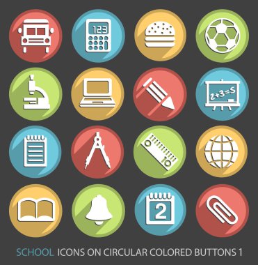 Okul Simgeleri Dairesel Renkli Düğmeler 1.