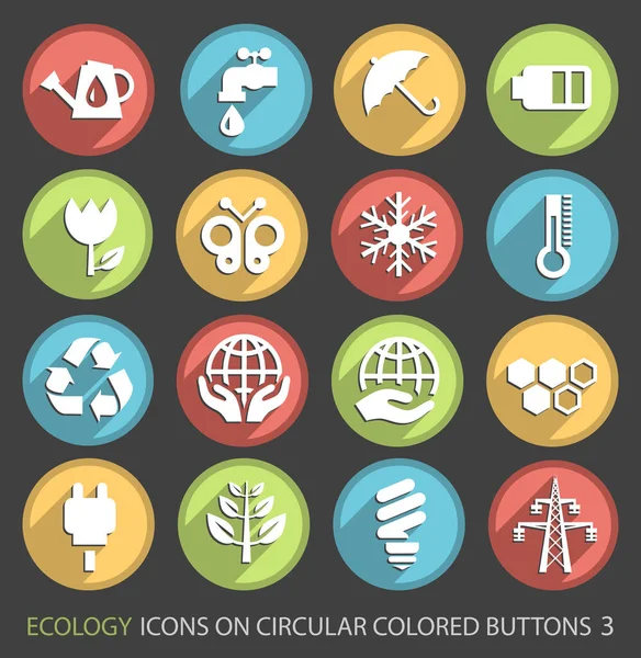Set Icone Ecologia Sui Pulsanti Colorati — Vettoriale Stock