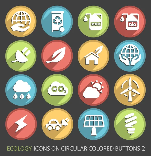 Serie Icone Dell Ecologia Sui Pulsanti Colorati Circolari — Vettoriale Stock