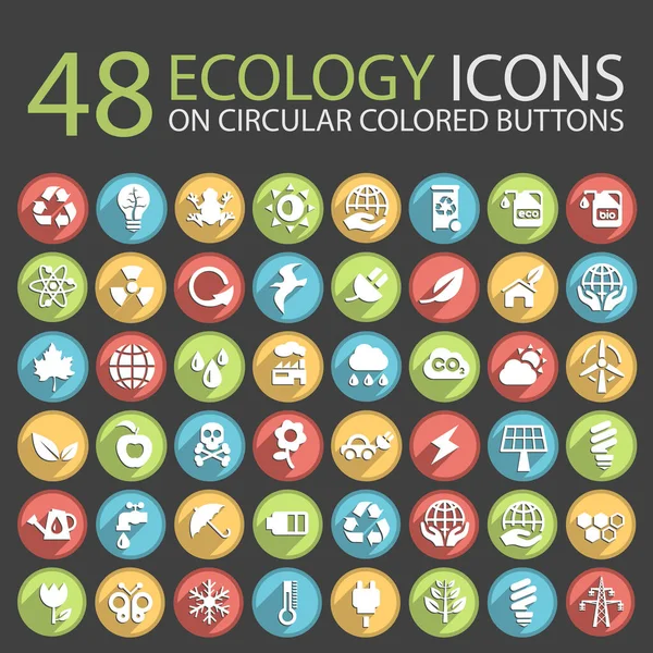 Ícones Ecologia Botões Coloridos Circulares — Vetor de Stock