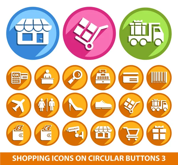 Iconos Compras Botones Circulares — Vector de stock