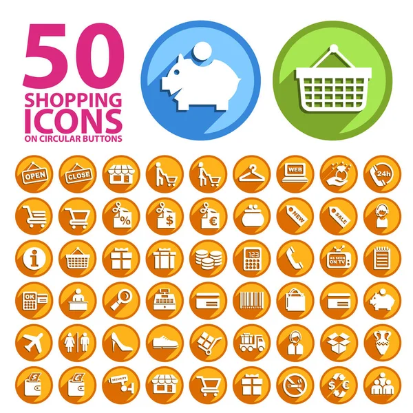 Iconos Compras Botones Circulares — Vector de stock