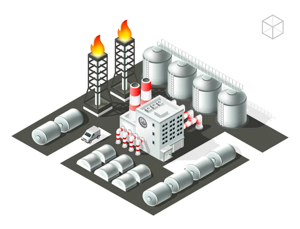 Beyaz Arkaplanda Isometric Yüksek Kalite Şehir Elementi Yağ Rafinerisi — Stok Vektör