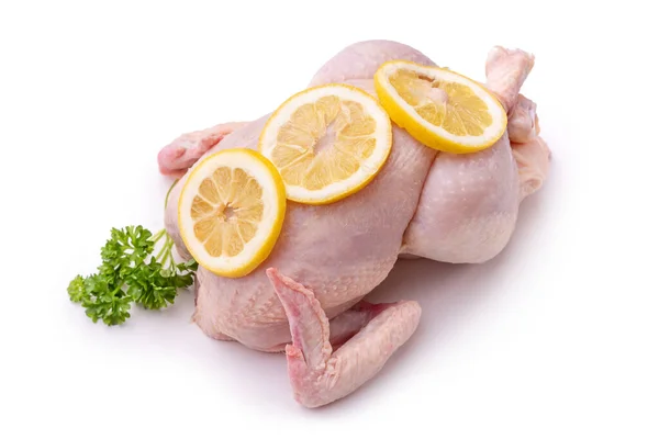 Raw Chicken Lemon Wedges Bunch Parsley Isolate White Background — Stock Photo, Image