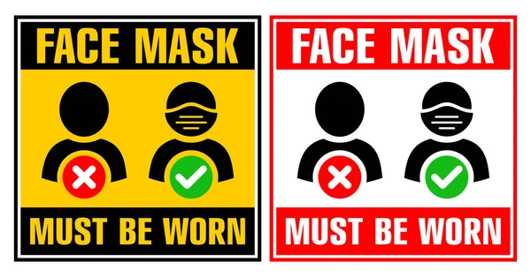 Portas Assinam Máscara Facial Necessária Máscara Protetora Deve Ser Usada — Vetor de Stock