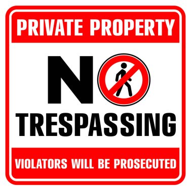 Kare siyah ve kırmızı yasak işareti. Özel mülk, izinsiz giriş yok. Görüntü, vektör