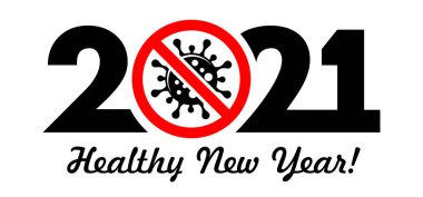 2021 'de sağlıklı bir yeni yıl logosu var. 2021 'de şeffaf arkaplan üzerindeki koronavirüsü durdur