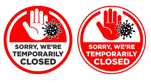Temporarily Closed Sign Banner Label Human Palm Virus Icon Vector — Stock Vector