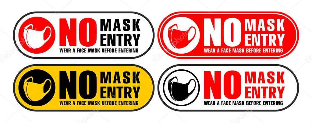 No Entry Without Face Mask or Wear a Mask door sign. Vector on transparent background