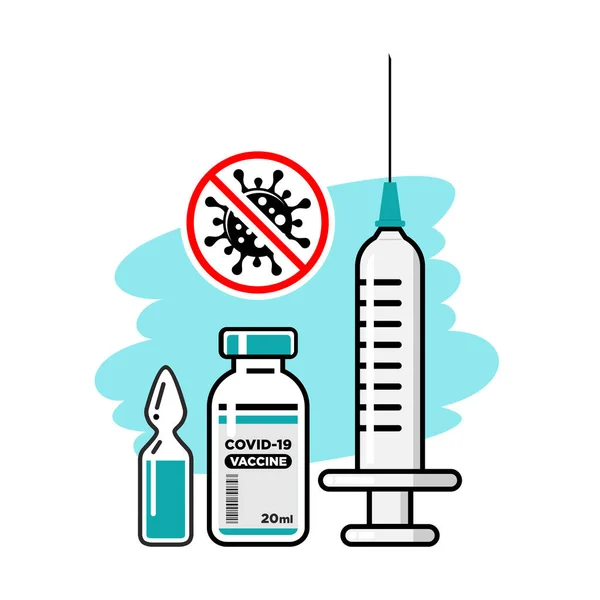 コロナウイルスワクチンバイアルと注射器 ベクターテンプレートワクチン接種 — ストックベクタ
