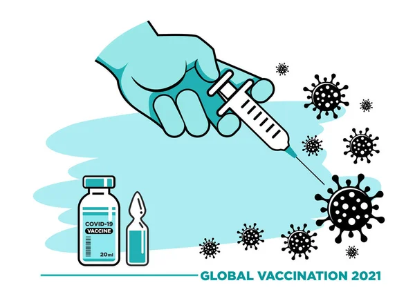 Vacunación Antigripal Médica Concepto Uso Manual Médico Con Jeringa Sujeción — Vector de stock