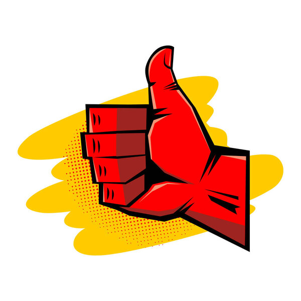 Thumb up. Like icon in retro comic style. Vector on transparent background