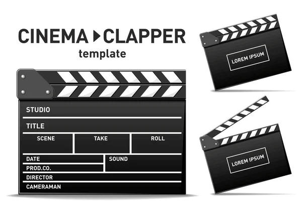 Film Film Clap Board Sablon Megnyílt Bezárt Mozi Tapsoló Átlátszó — Stock Vector