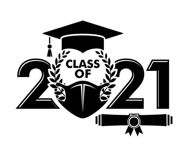 招待状のための2021年のクラス 卒業デザイン お祝い事 Tシャツ パーティー 高校や大学の卒業生のためのテキスト イラスト 透明と黒の背景のベクトル — ストックベクタ