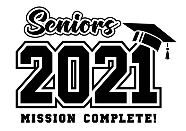 Seniorenklasse 2021 Gruß Einladungskarte Mission Erfüllt Text Für Abschlussdesign Gratulationsveranstaltung — Stockvektor
