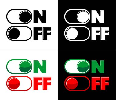 Açma kapama düğmeleri. Şeffaf ve siyah arkaplan üzerine vektör