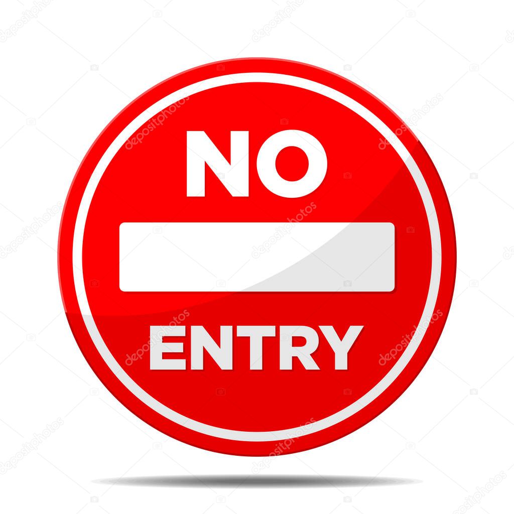 No entry road sign. Red Circle with white brick. Vector on transparent background