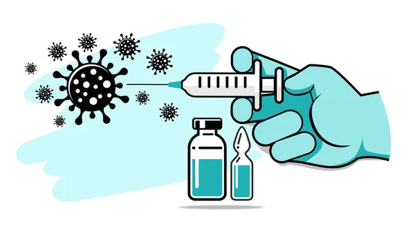 Mano Del Médico Guante Médico Inyectar Vacuna Contra Coronavirus Frasco — Vector de stock