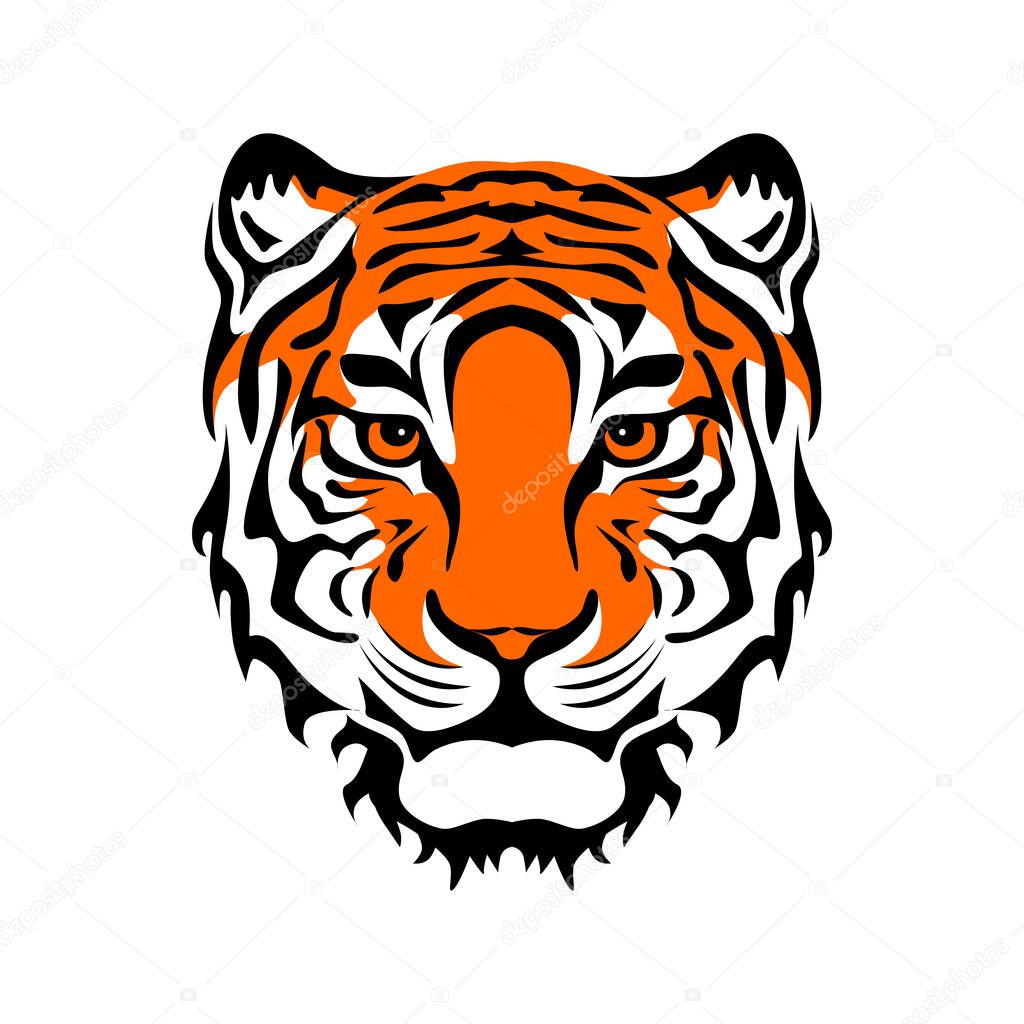 Drawing tiger face - symbol of 2022 new year for poster, brochure, banner, invitation card. Vector illustration Isolated on transparent background.