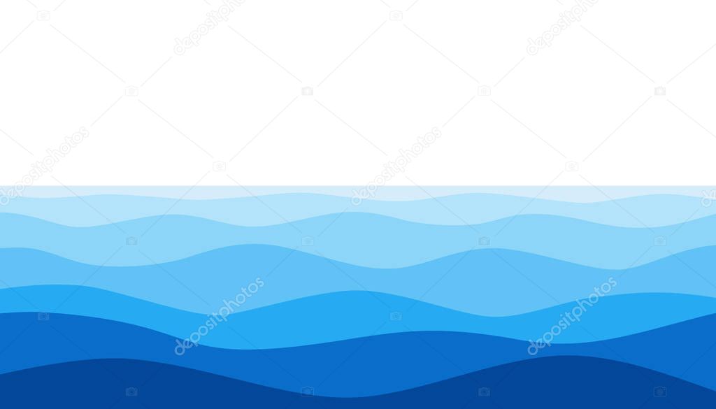 Blue sea waters waves illustration. Vector background on transparent layer