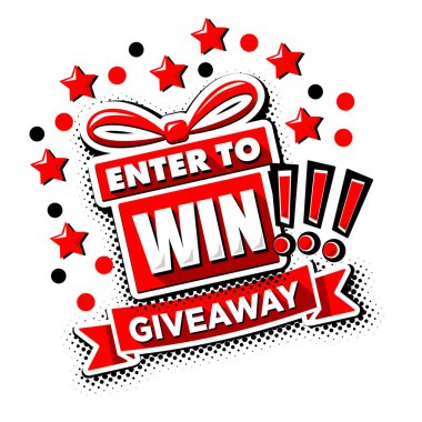 Enter to win on gift box give away. Vector template on transparent background