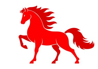 Kırmızı Ateş Atı silueti. 2026 Çin yılının sembolü. Poster, broşür, afiş, davetiye kartı için vektör şablonu.