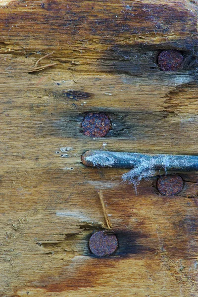 Stará Opotřebovaná Dřevěná Textura Rezavé Nehty — Stock fotografie