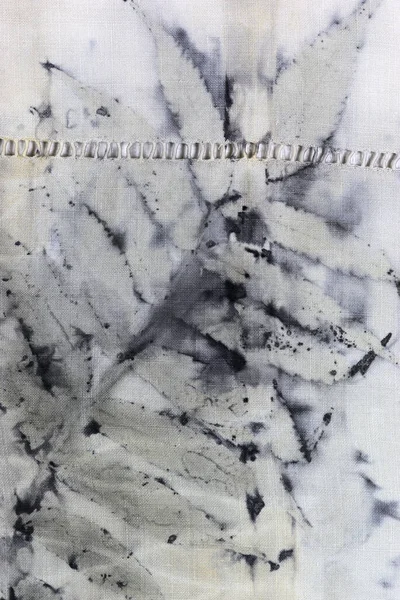 Деталь Чорного Відбитку Натурального Листя Бавовняній Тканині — стокове фото