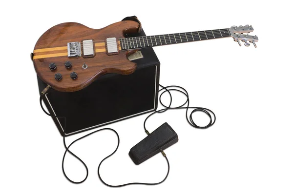 Osmdesátá Léta Rocková Elektrická Kytara Hliníkovým Krkem Poníženými Snímači Zesilovačem — Stock fotografie