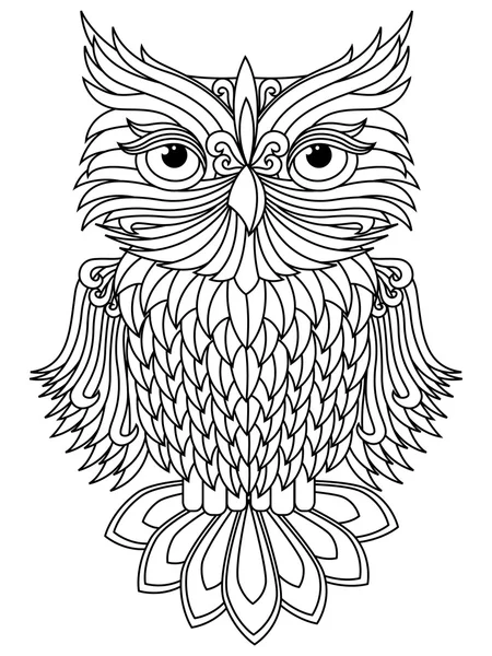 Amusant hibou contour noir — Image vectorielle