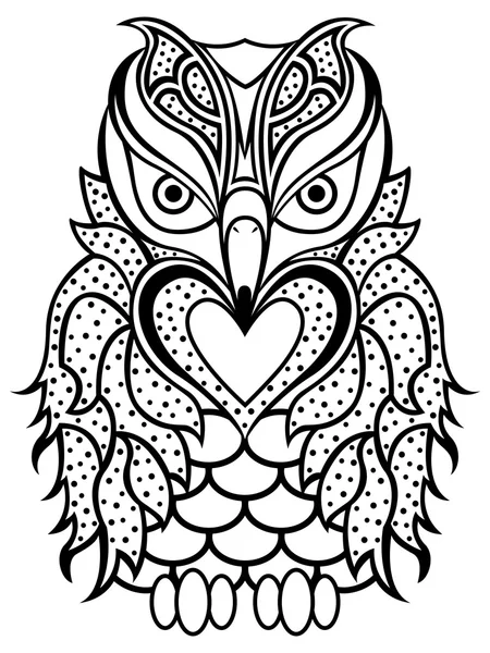 Amusant beaky hibou contour noir — Image vectorielle