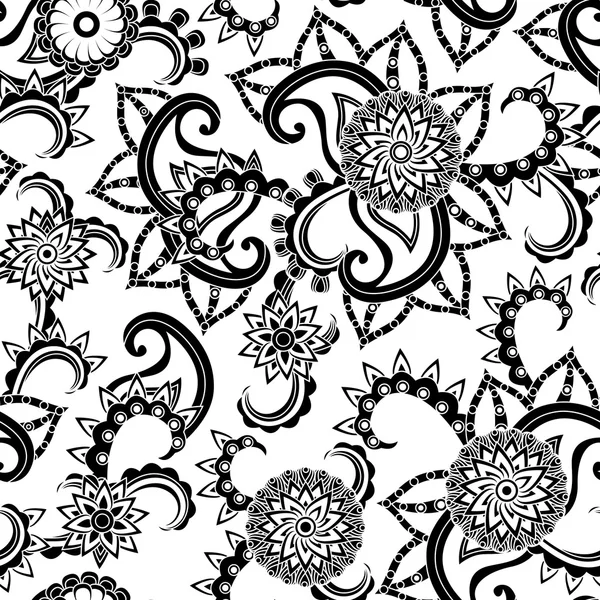 Seamless black and white pattern with flowers — Stock Vector