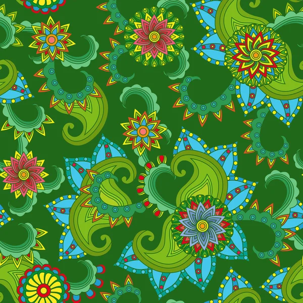 Seamless pattern with flowers over green — Stock Vector