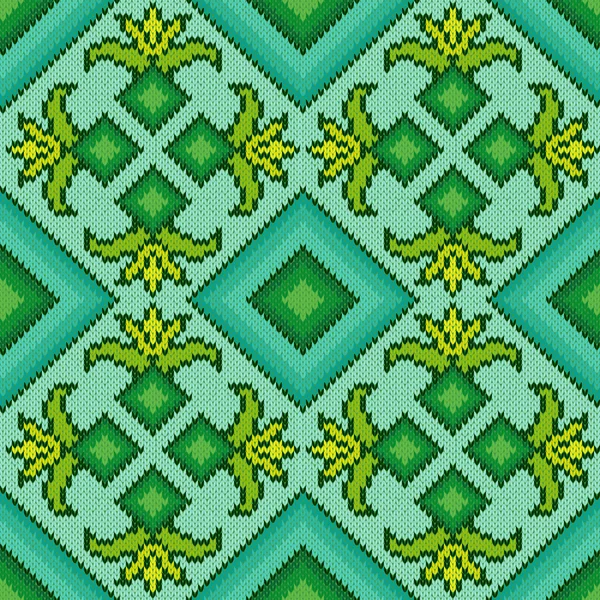 Knitted Seamless Pattern in turquoise, green and yellow — Stock Vector