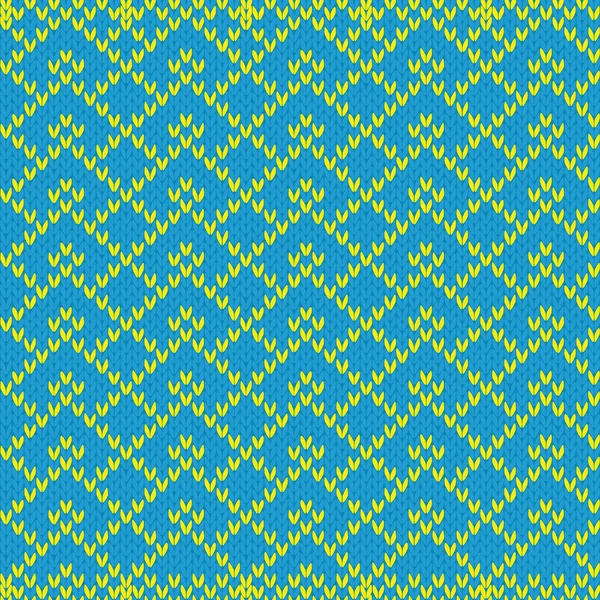 Вязаные бесшовные геометрические узоры синим и желтым цветами — стоковый вектор