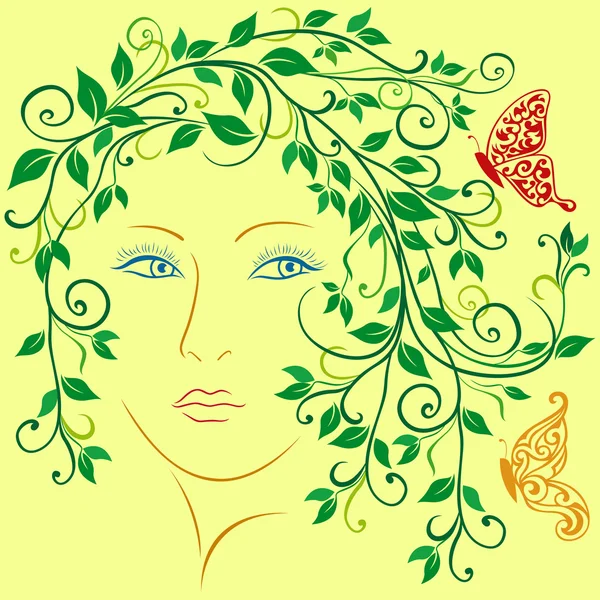 Dama con pelo floral — Vector de stock