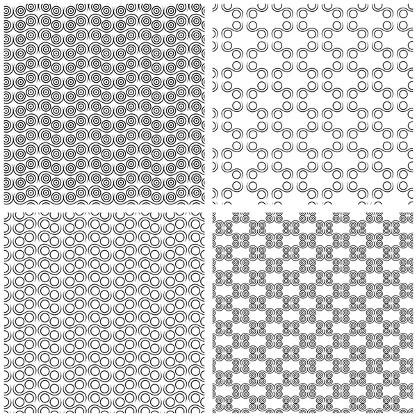 Quatre motifs monochromes sans couture — Image vectorielle