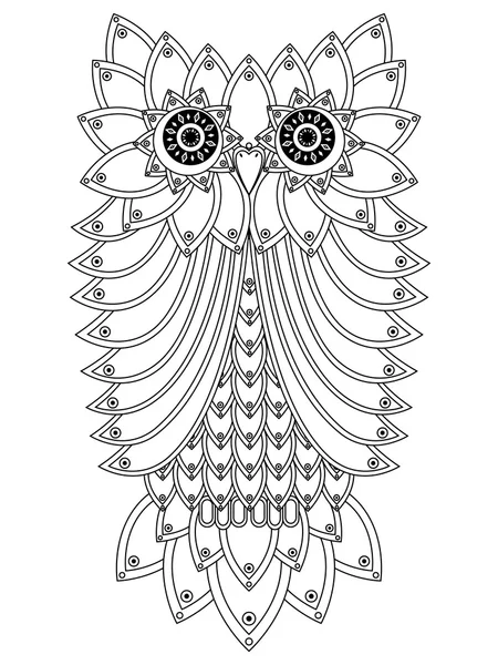 Big ornamental owl outline — Stock Vector