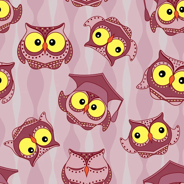 Funny owls seamless pattern — Stock Vector