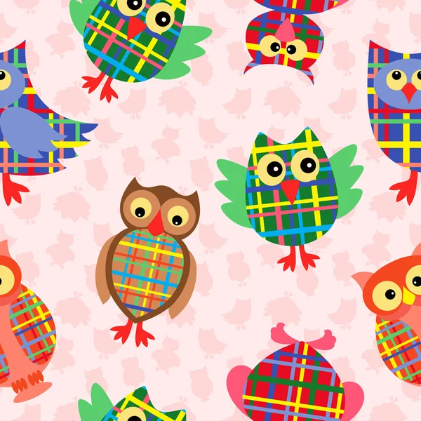 Funny checkered owl seamless pattern — Stock Vector