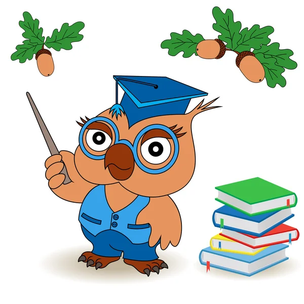 Professor Owl in glazen en in mortarboard — Stockvector