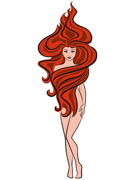 赤のウェーブのかかった髪と抽象的な裸の女性 — ストックベクタ